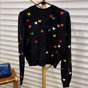 Lauren Moshi Black Sweatshirt with Multicolor Butterfly Print